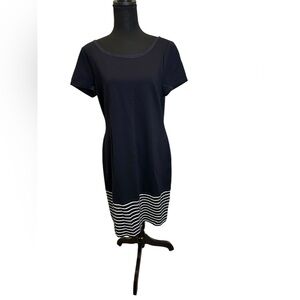 Banana Republic solid navy blue with white stripes dress size 14 knee length